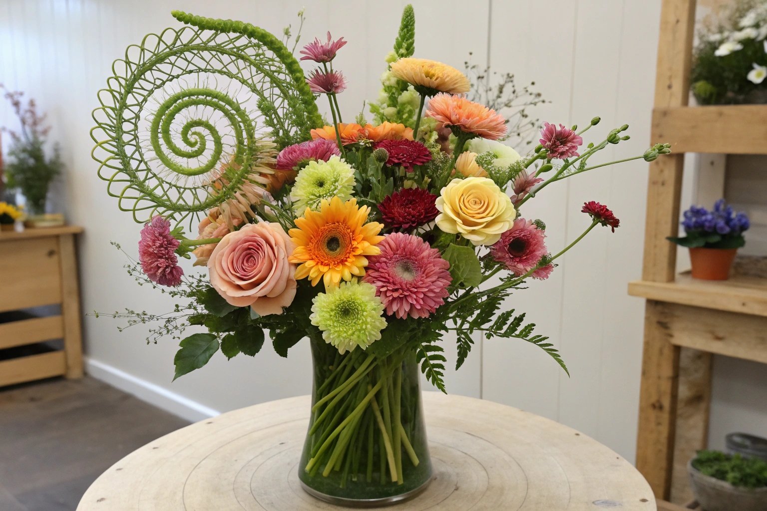 Arranging flowers using the spiral technique