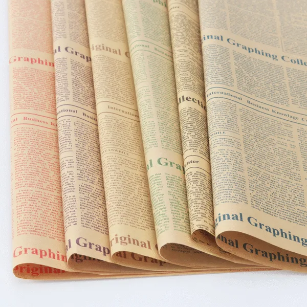 Wholesale Flower Wrapping Paper Kraft Material Floral Gift wrapping Retro English Newspaper 23×23 Inch – 20 Sheets/Bag