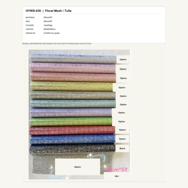 tfw-sku-hyws-036 HYWS-036 - 50cmx5Y Floral Mesh / Tulle
